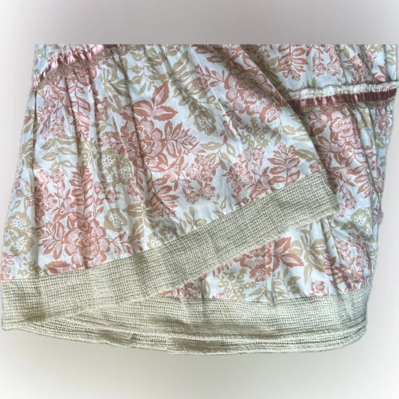NWOT RARE Country Door A-Line Midi Skirt - Pink and Cream Floral W/Tiers &Burlap
